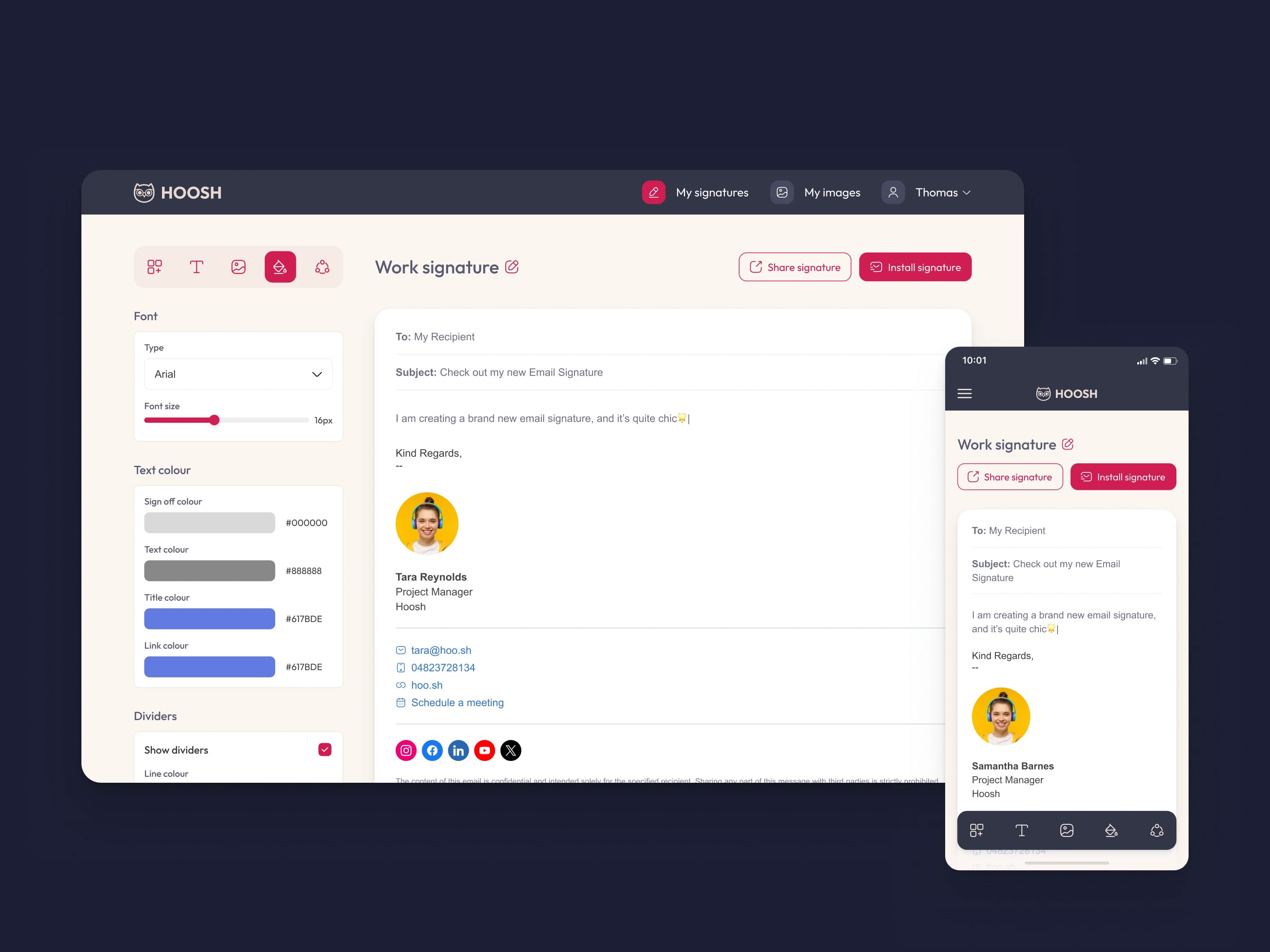 Hoosh responsive email signature editor